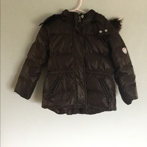 Brown puffer winter jacket with hood